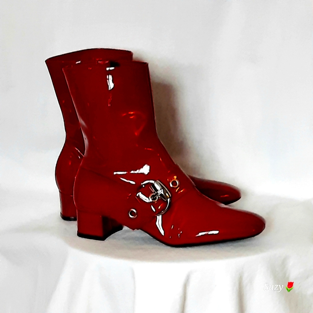 FRANCO SARTO Cherry Red Genuine Patent Leather Booties - Picture 2 of 6